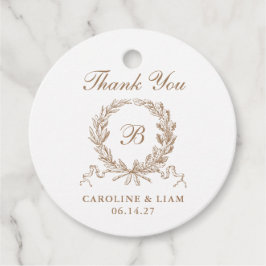 Elegant Oliv Ek Kronblad Guld Bröllopsmonogram Gåvor Etiketter