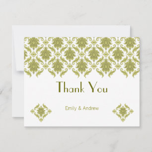 Elegant Oliv grönt Blommigt Damask Wedding Tack Kort