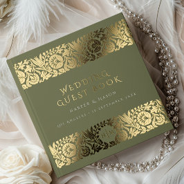 Elegant Oliv grönt Blommigt och Guld Bröllop