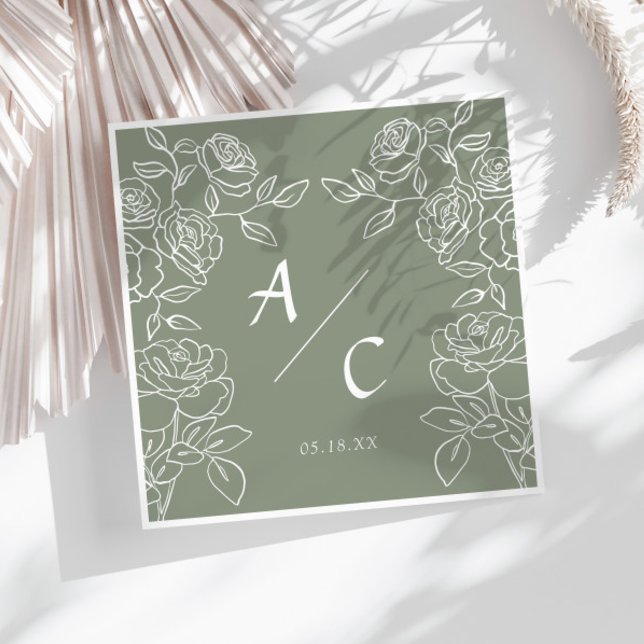 Elegant Oliv grönt Fransken Ro Bröllop Pappersservett (Skapare uppladdad)