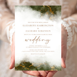 Elegant Oliv grönt Guld Marble Bröllop Inbjudningar