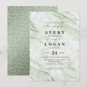 Elegant Oliv grönt Marble & Glitter Bröllop Inbjudningar