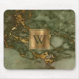Elegant Oliv grönt Marble Guld Monogram Musmatta
