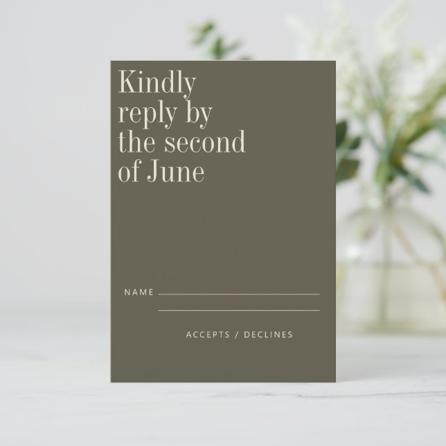 Elegant Oliv grönt minimalistiskt modernt Bröllop OSA Kort (Stående Fram)