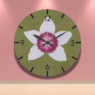 Elegant Oliv grönt Modern Clematis Hand-Drawn Stor Klocka