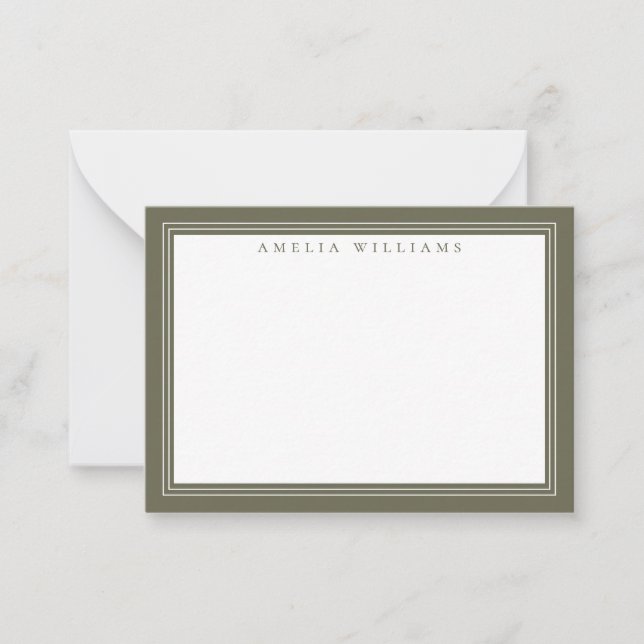 Elegant Oliv grönt Monogram minimalistisk Gräns Anteckningskort (Framsida)