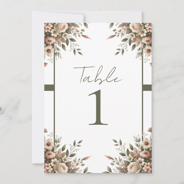 Elegant Oliv grönt och vit Blommigt hörn Bröllop Inbjudningar (Framsida)