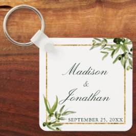 Elegant Oliv grönt vattenfärg Botaniska Bröllop Nyckelring