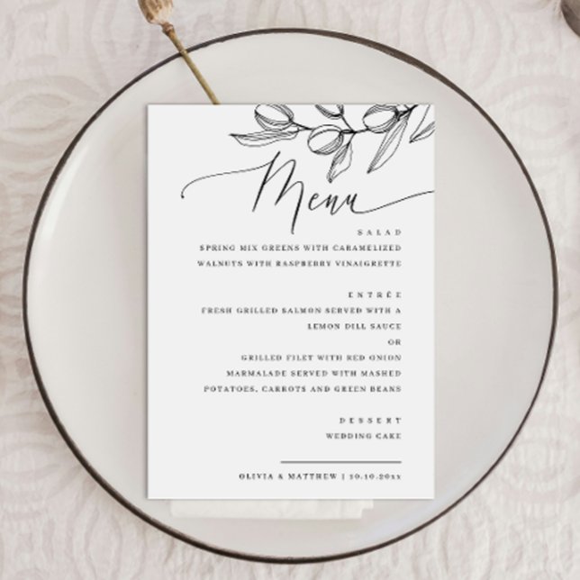 Elegant Oliv Script Bröllop | Italiensk Botanisk Meny (Skapare uppladdad)