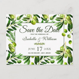 Elegant Olivblad Boho Trädgård Save the Date Meddelande Vykort