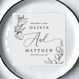 Elegant olivbröllop | Minimalistisk delikat skrift Pappersservett