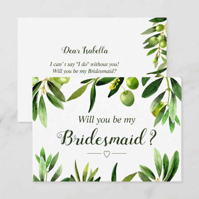 Elegant Olive Boho Garden Bridesmaid-inbjudan Inbjudningar (Fram/baksida)