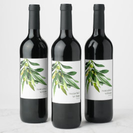 Elegant Olive Boho Garden Wedding Vinflaska Etikett