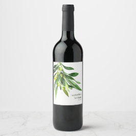 Elegant Olive Boho Garden Wedding Vinflaska Etikett