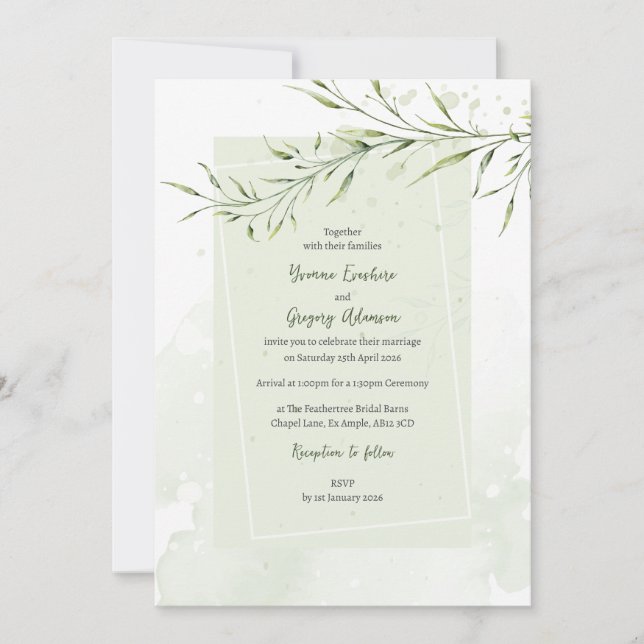 Elegant Olive Branch Wedding Invitation Inbjudningar (Framsida)