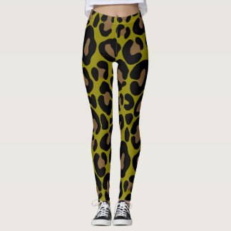 Elegant olive green and black leopard Print Leggings