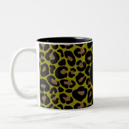 Elegant Olive Green black Leopard Print monogram Två-Tonad Mugg