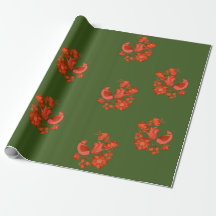 Elegant Olive Green & Coral Folk Art Bird