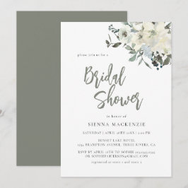 Elegant Olive Green Delicate Floral Bridal Shower Inbjudningar
