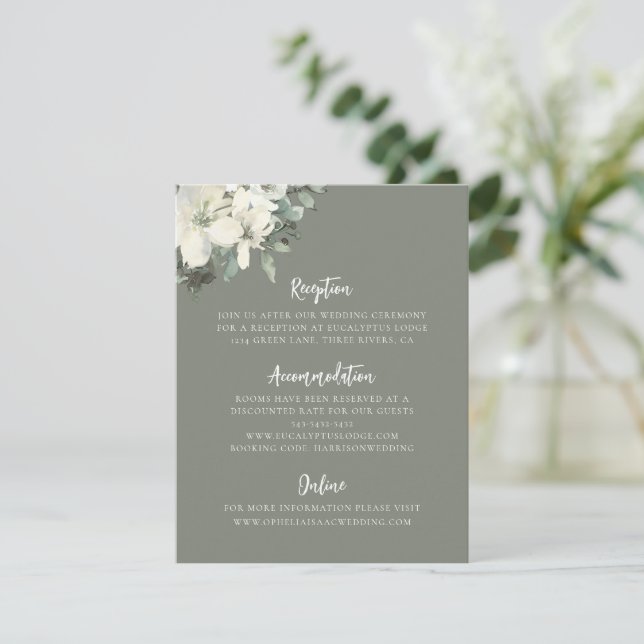 Elegant Olive Green Floral Wedding Enclosure Card Tilläggskort (Stående Fram)