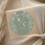 Elegant Olive Green French Roses Wedding Runt Klistermärke<br><div class="desc">Looking to create lasting memories at your Wedding? Our exclusive collection,  customizable by you,  is the perfect solution! Elegant Olive Green French Roses Wedding Classic Round Sticker.</div>