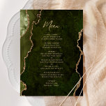 Elegant Olive Green Gold Agate Wedding Menu Meny<br><div class="desc">This elegant modern wedding menu features an olive green watercolor agate border trimmed with faux gold glitter. The customizable text combines gold-colored handwriting script and copperplate fonts. The reverse side features a matching olive green and gold agate design.</div>