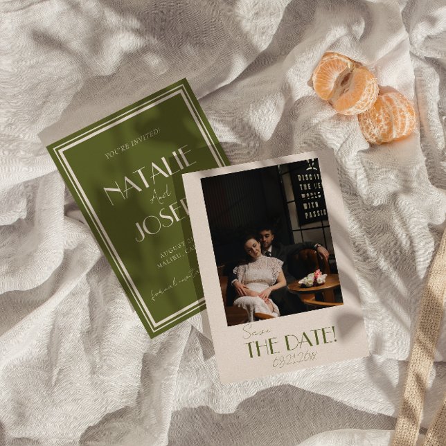 Elegant Olive Green Ivory Old Money Photo Wedding Spara Datumet (Skapare uppladdad)