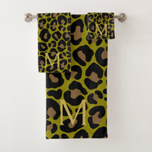 Elegant Olive Green Leopard Monogram 