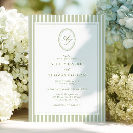 Elegant Olive Green Monogram Wedding Invitation Inbjudningar
