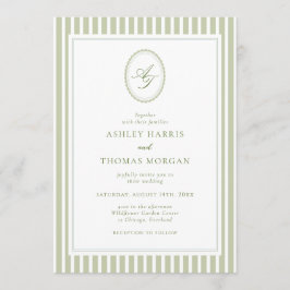Elegant Olive Green Monogram Wedding Invitation Inbjudningar