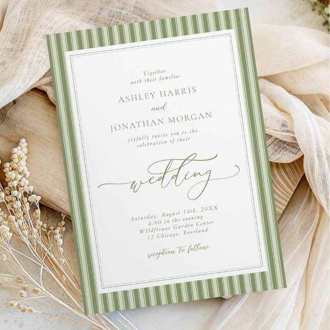 Elegant Olive Green Stripes Wedding Invitation Inbjudningar (Skapare uppladdad)