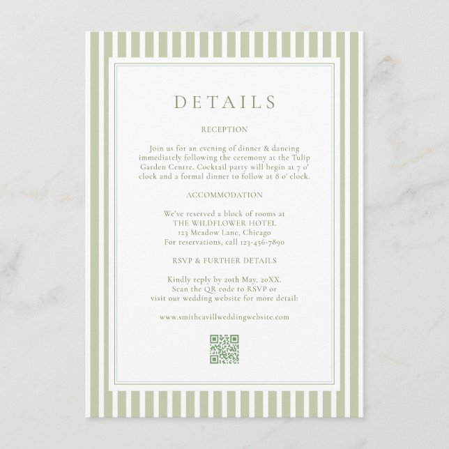 Elegant Olive Green Wedding Details Card Tilläggskort (Framsida)