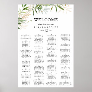 Elegant Olive Greenery Alfabetical Seattle Chart Poster