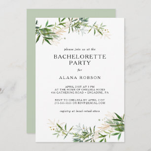 Elegant Olive Greenery Bachelorette Party bjudati Inbjudningar