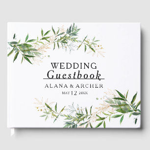 Elegant Olive Greenery Bröllop Guest Bok