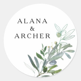 Elegant Olive Greenery Bröllop Kuvert Seals Runt Klistermärke