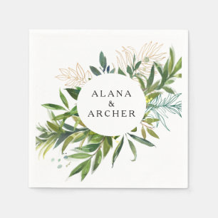 Elegant Olive Greenery Bröllop Napkins Pappersservett