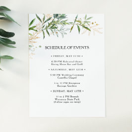 Elegant Olive Greenery Bröllop Schedule of Events Tilläggskort