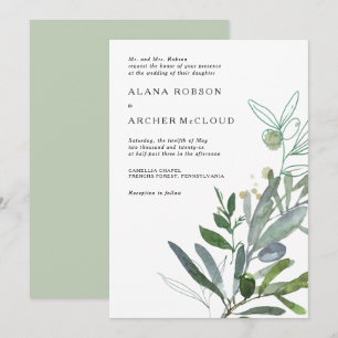 Elegant Olive Greenery bröllopsinbjudan Inbjudningar