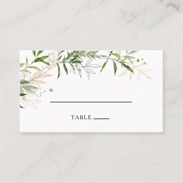 Elegant Olive Greenery Flat Bröllop Place Card Placeringskort (Framsida)