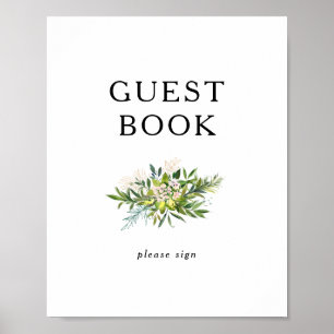 Elegant Olive Greenery Guest Bok Sign Poster