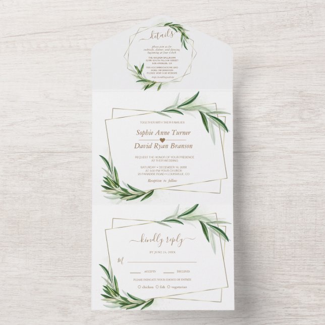 Elegant Olive Greenery Guld Bröllop (Inside)