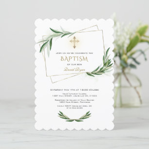 Elegant Olive Greenery Guld Kor-baptism Inbjudningar