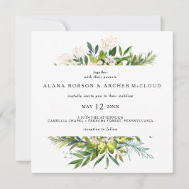 Elegant Olive Greenery Square bröllopsinbjudan Inbjudningar