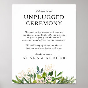 Elegant Olive Greenery Unplugged Ceremony-tecken Poster