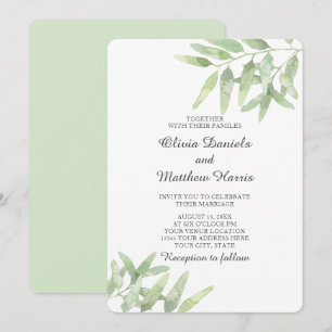 Elegant Olive Gren. Botaniskt enkelt bröllop Inbjudningar