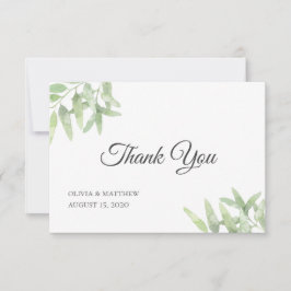 Elegant Olive Gren. Botaniskt enkelt bröllop Tack Kort