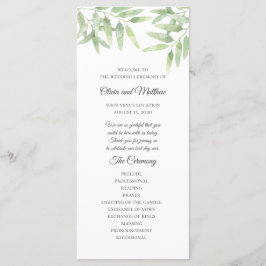 Elegant Olive Gren. Enkelt Bröllopsprogram Meny