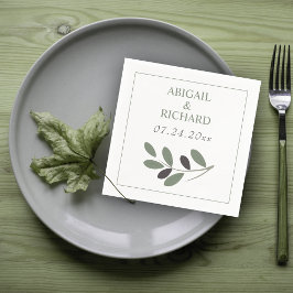 Elegant Olive gren Medelhavscharm bröllop Pappersservett