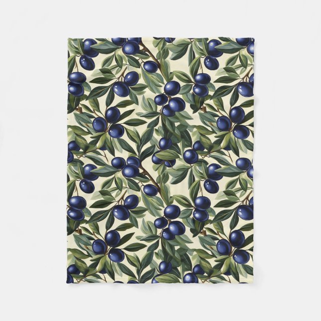 Elegant Olive Gren Mönster med djupblå oliver Fleecefilt (Framsidan)